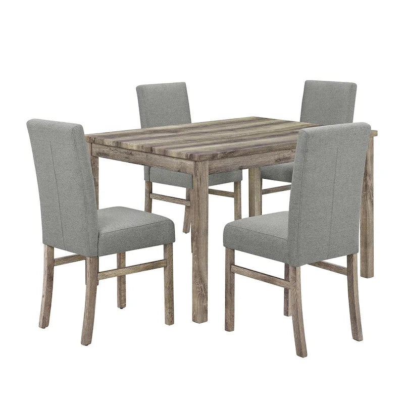 Ensemble de salle à manger rustique 5 pièces avec table rectangulaire pour petits espaces et 4 chaises de salle à manger rembourrées