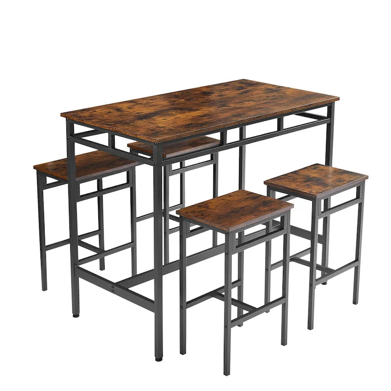 Ensemble de salle à manger rustique 5 pièces avec table rectangulaire et 4 chaises de bar hautes