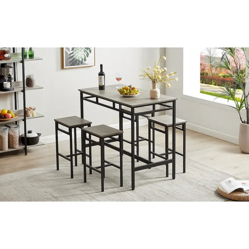Ensemble de salle à manger rustique 5 pièces avec table rectangulaire et 4 chaises de bar hautes