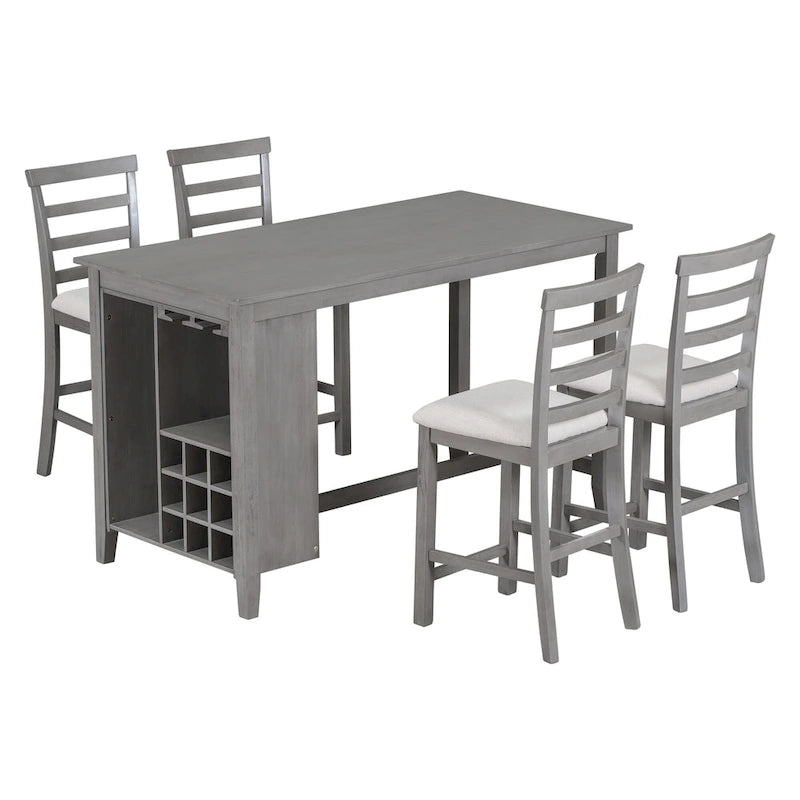 Ensemble de salle à manger 5 pièces rustique gris avec table hauteur comptoir, 4 chaises et rangement