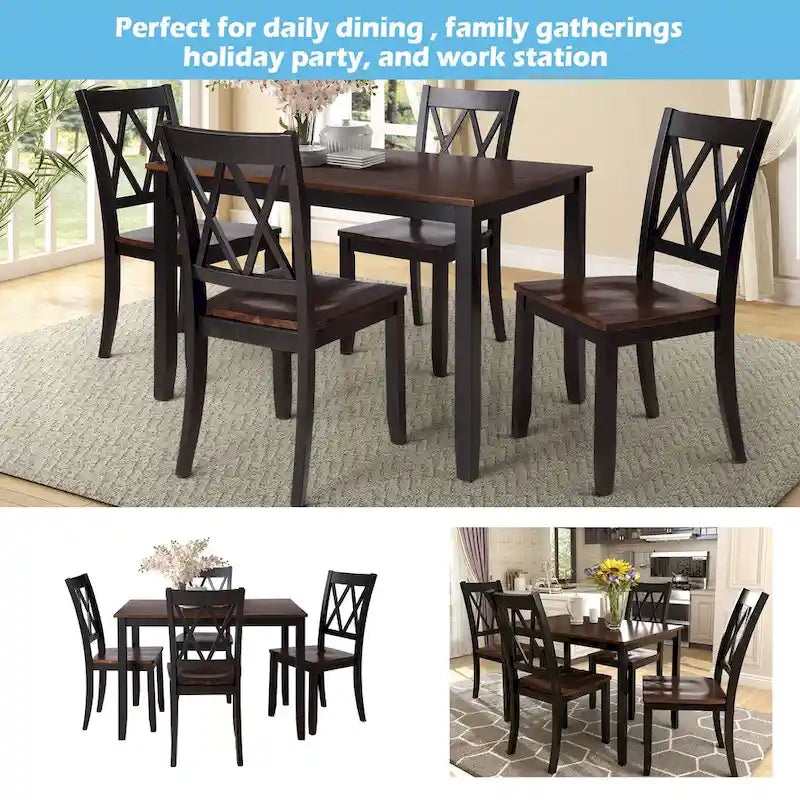 Ensemble table à manger en bois noir 5 pièces avec table rectangulaire et 4 chaises