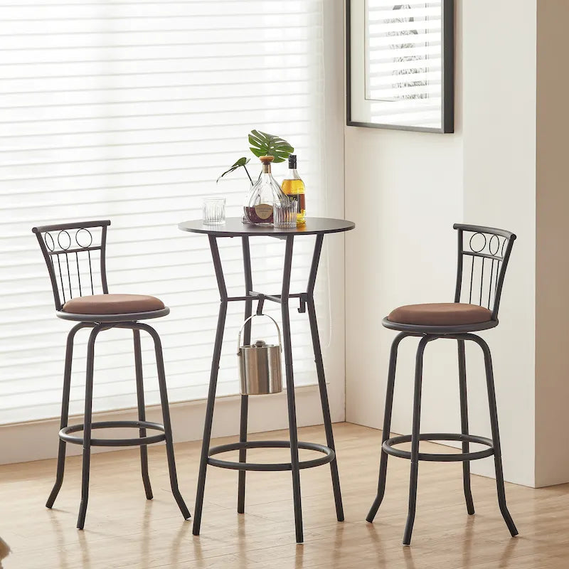 Ensemble de salle à manger moderne 3 pièces avec table ronde et 2 tabourets de bar à hauteur de comptoir