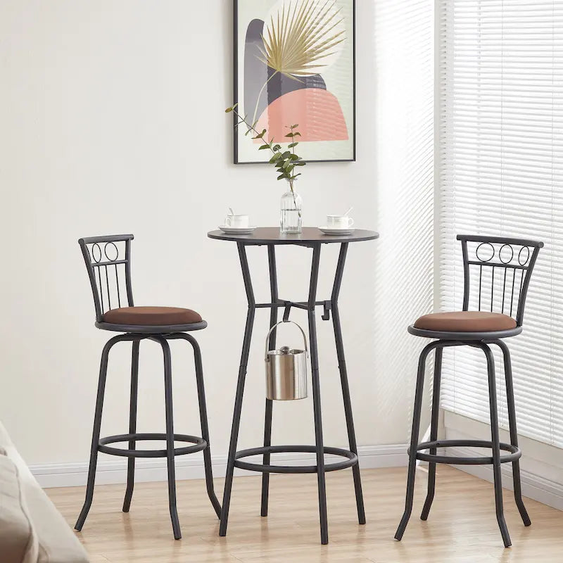 Ensemble de salle à manger moderne 3 pièces avec table ronde et 2 tabourets de bar à hauteur de comptoir
