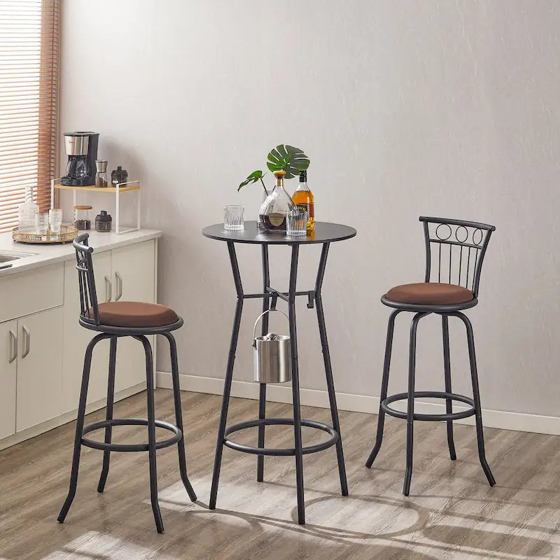 Ensemble de salle à manger moderne 3 pièces avec table ronde et 2 tabourets de bar à hauteur de comptoir