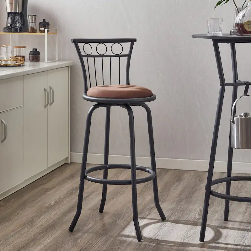 Ensemble de salle à manger moderne 3 pièces avec table ronde et 2 tabourets de bar à hauteur de comptoir