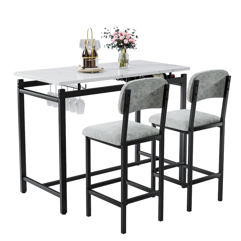 Ensemble de salle à manger 3 pièces de style moderne avec table rectangulaire et 2 chaises de salle à manger rembourrées
