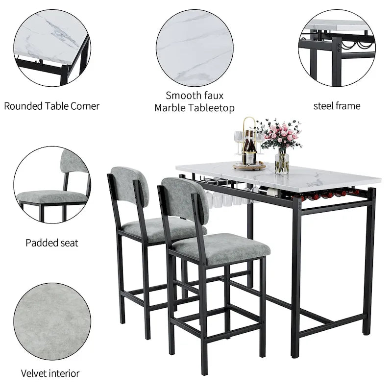 Ensemble de salle à manger 3 pièces de style moderne avec table rectangulaire et 2 chaises de salle à manger rembourrées