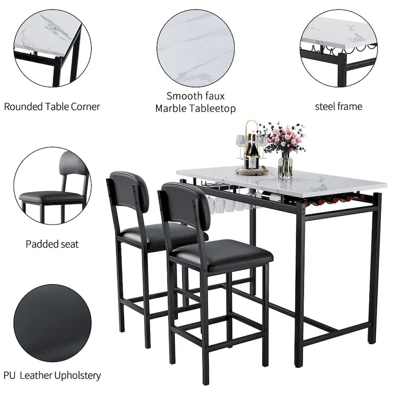 Ensemble de salle à manger 3 pièces de style moderne avec table rectangulaire et 2 chaises de salle à manger rembourrées
