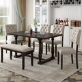 Ensemble de salle à manger en bois 6 pièces Espresso Retro avec table rectangulaire et 4 chaises