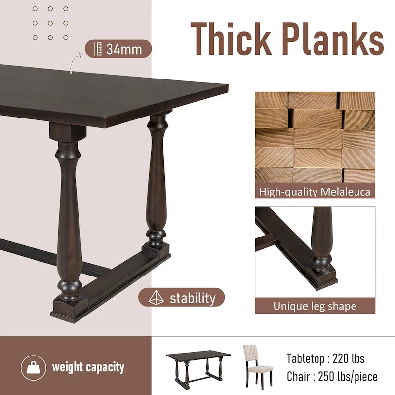 Ensemble de salle à manger en bois 6 pièces Espresso Retro avec table rectangulaire et 4 chaises
