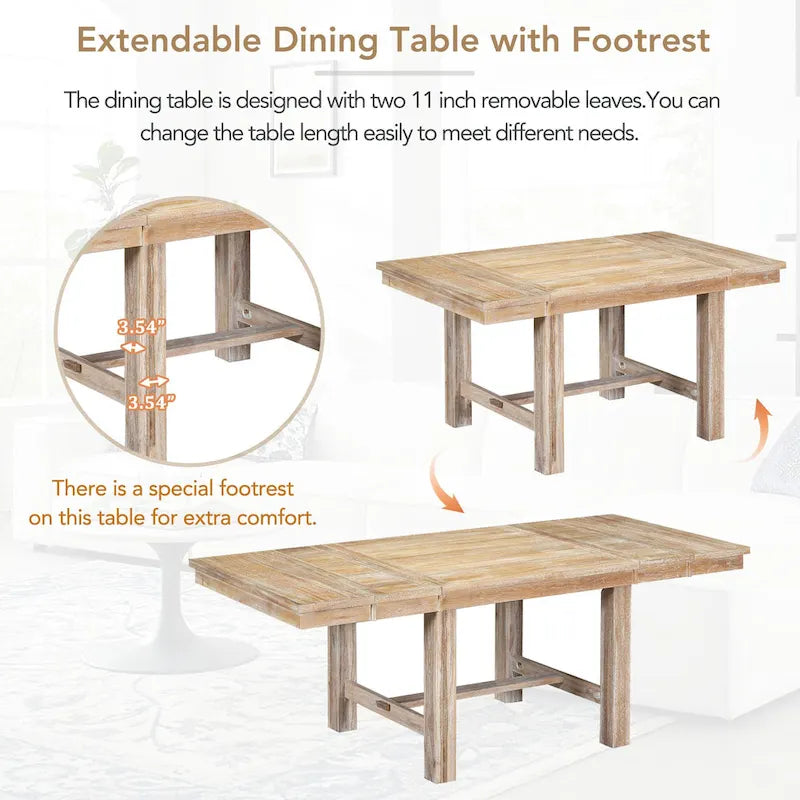 Ensemble de salle à manger 6 pièces en bois de style fermier avec table extensible et 4 chaises
