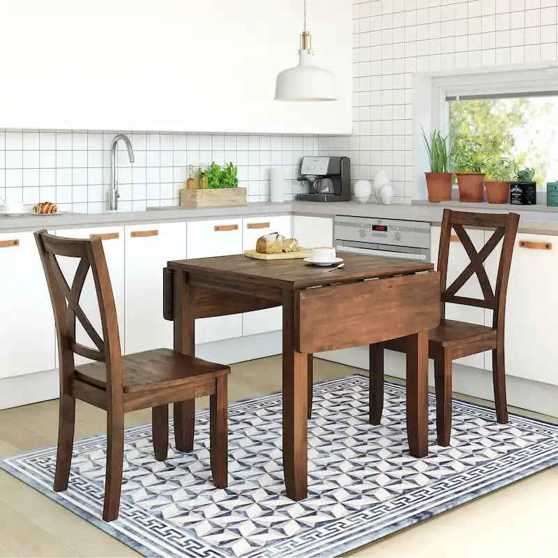 Ensemble de salle à manger 3 pièces en bois avec table à rallonges pour coin-repas