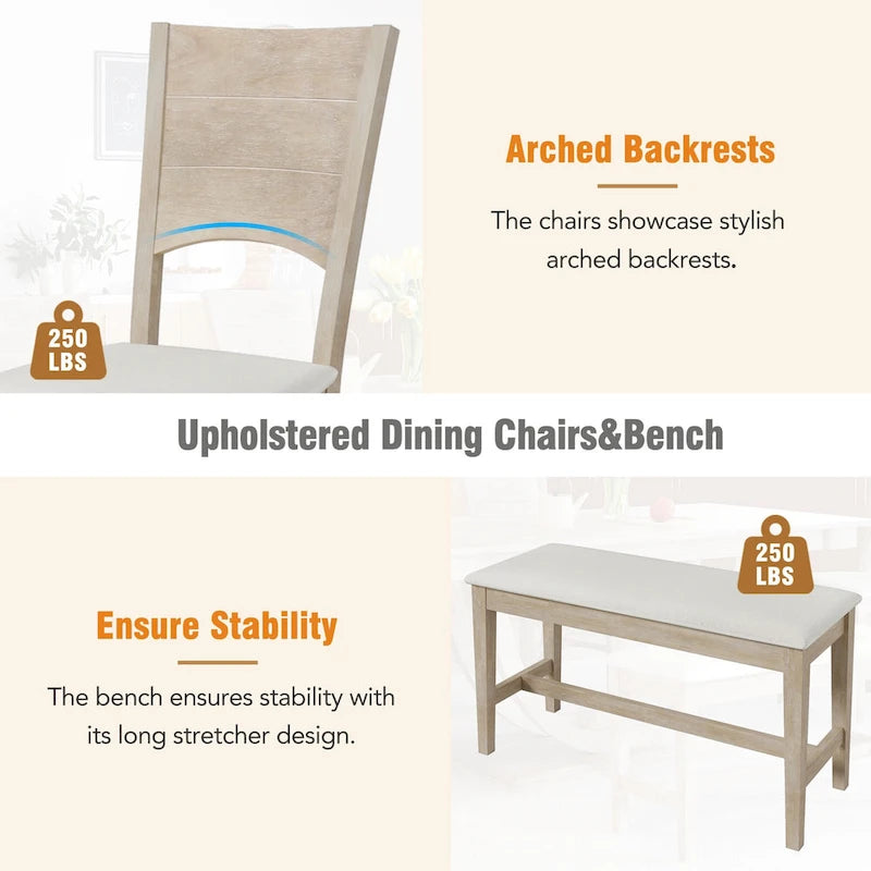 Ensemble de salle à manger 6 pièces en bois avec table rectangulaire et 4 chaises