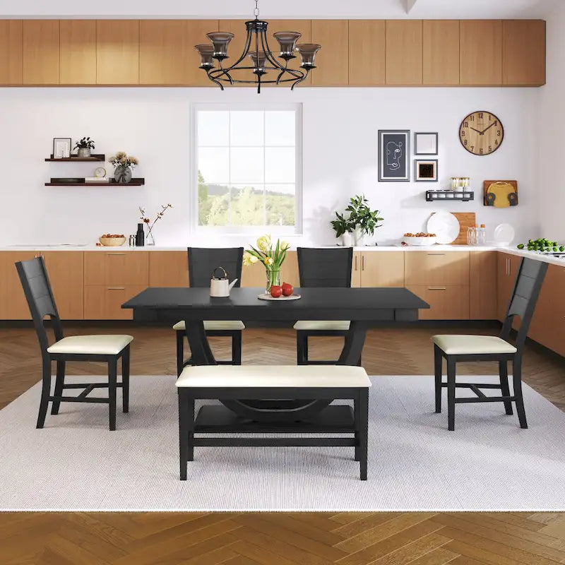Ensemble de salle à manger 6 pièces en bois avec table rectangulaire et 4 chaises