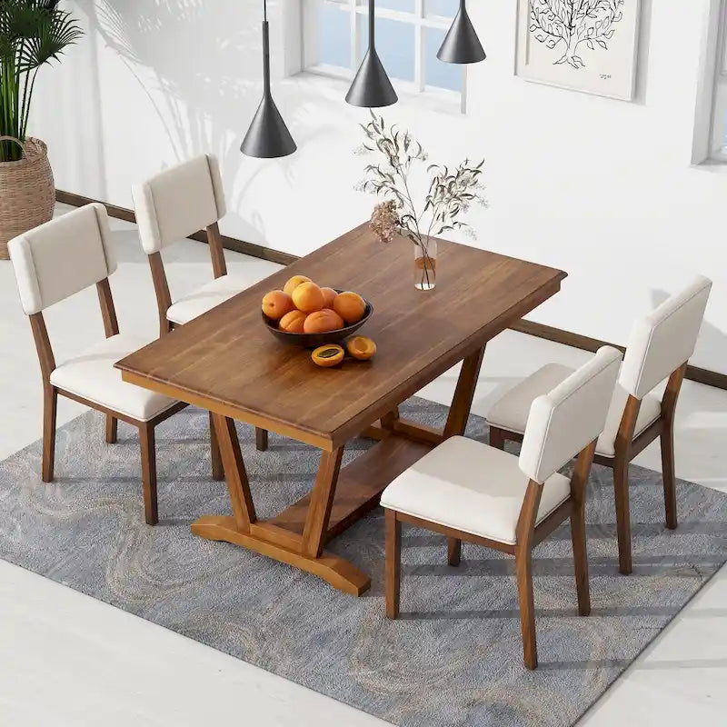 Ensemble de salle à manger 5 pièces en bois avec table rectangulaire de 150 cm et 4 chaises