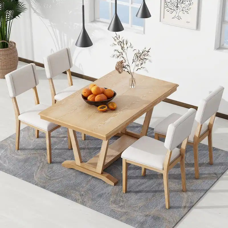 Ensemble de salle à manger 5 pièces en bois avec table rectangulaire de 150 cm et 4 chaises