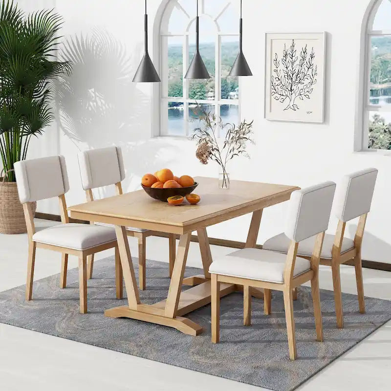 Ensemble de salle à manger 5 pièces en bois avec table rectangulaire de 150 cm et 4 chaises