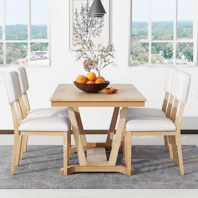 Ensemble de salle à manger 5 pièces en bois avec table rectangulaire de 150 cm et 4 chaises