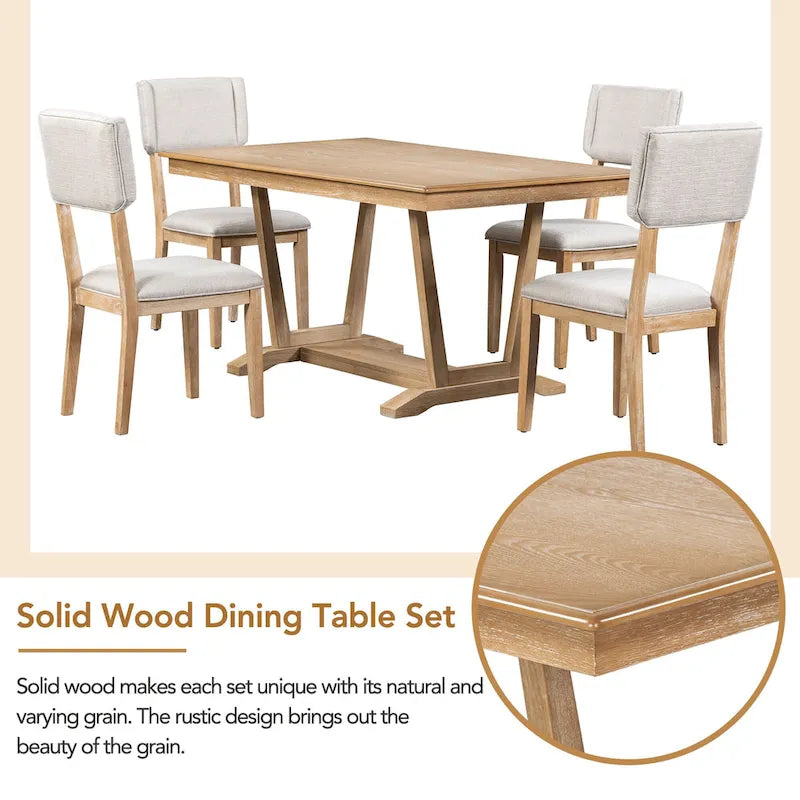Ensemble de salle à manger 5 pièces en bois avec table rectangulaire de 150 cm et 4 chaises
