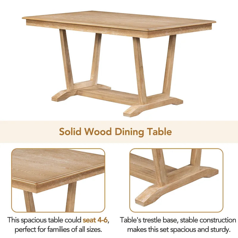 Ensemble de salle à manger 5 pièces en bois avec table rectangulaire de 150 cm et 4 chaises
