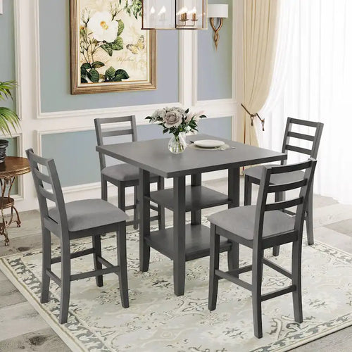 Ensemble table de salle à manger en bois 5 pièces hauteur comptoir avec 4 chaises et étagère