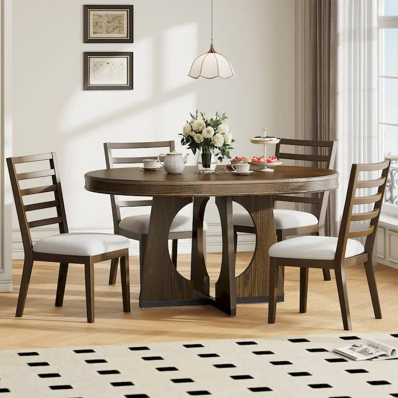 Ensemble de salle à manger vintage 5 pièces avec table extensible et 4 chaises rembourrées