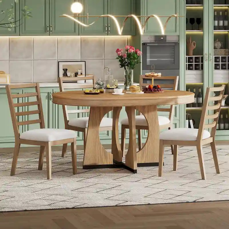 Ensemble de salle à manger vintage 5 pièces avec table extensible et 4 chaises rembourrées