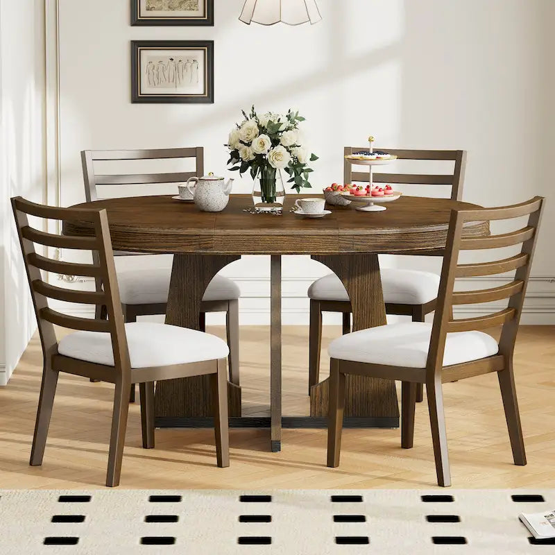 Ensemble de salle à manger vintage 5 pièces avec table extensible et 4 chaises rembourrées