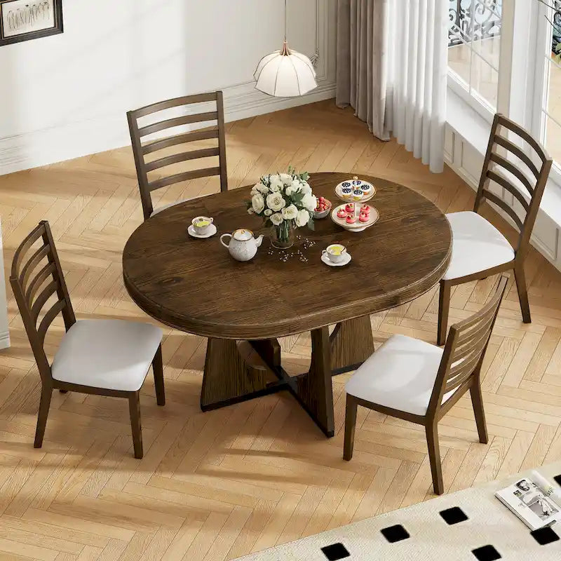 Ensemble de salle à manger vintage 5 pièces avec table extensible et 4 chaises rembourrées