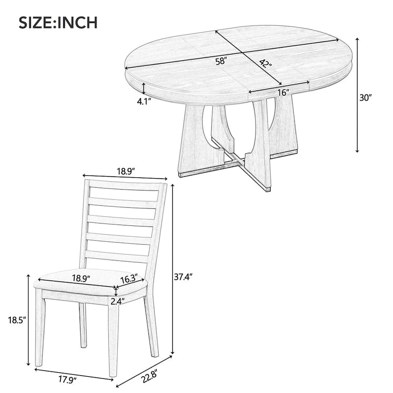 Ensemble de salle à manger vintage 5 pièces avec table extensible et 4 chaises rembourrées