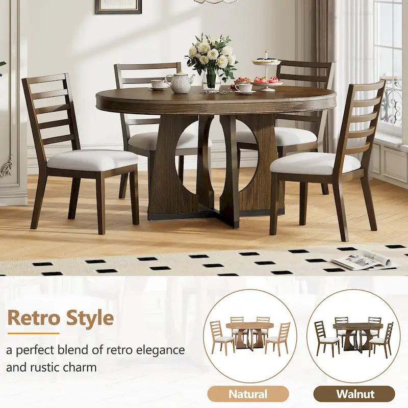 Ensemble de salle à manger vintage 5 pièces avec table extensible et 4 chaises rembourrées