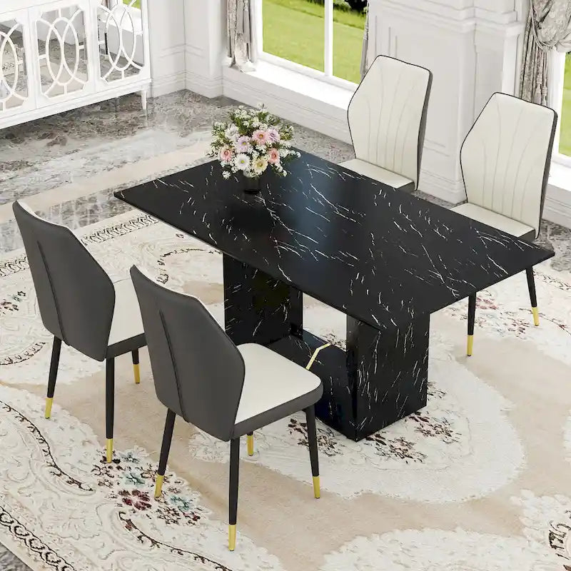 Ensemble de salle à manger 5 pièces de style moderne avec table rectangulaire et 4 chaises de salle à manger à dossier élargi