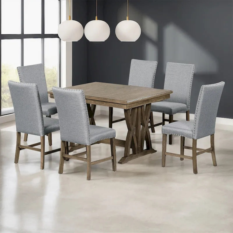 Ensemble de 7 pièces de salle à manger en bois avec table extensible et 6 chaises