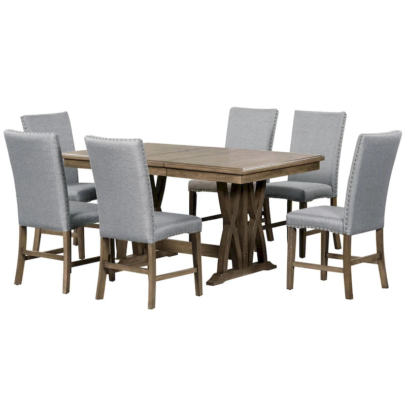 Ensemble de 7 pièces de salle à manger en bois avec table extensible et 6 chaises