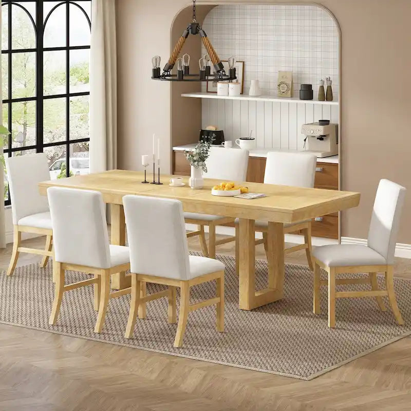 Ensemble de salle à manger 7 pièces de style traditionnel avec table extensible à rallonge papillon et 6 chaises rembourrées