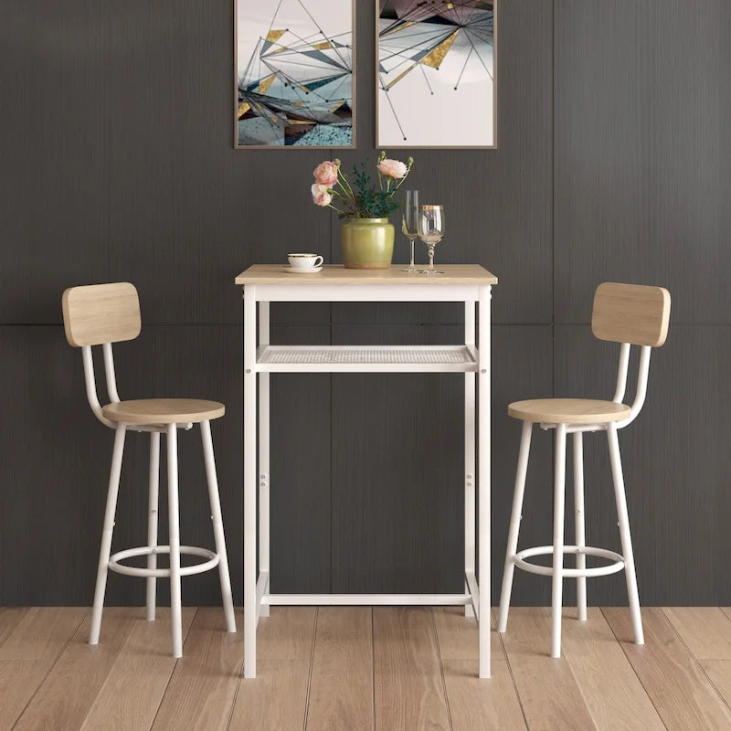 Ensemble de salle à manger moderne 3 pièces avec table carrée, séparation et 2 tabourets de bar