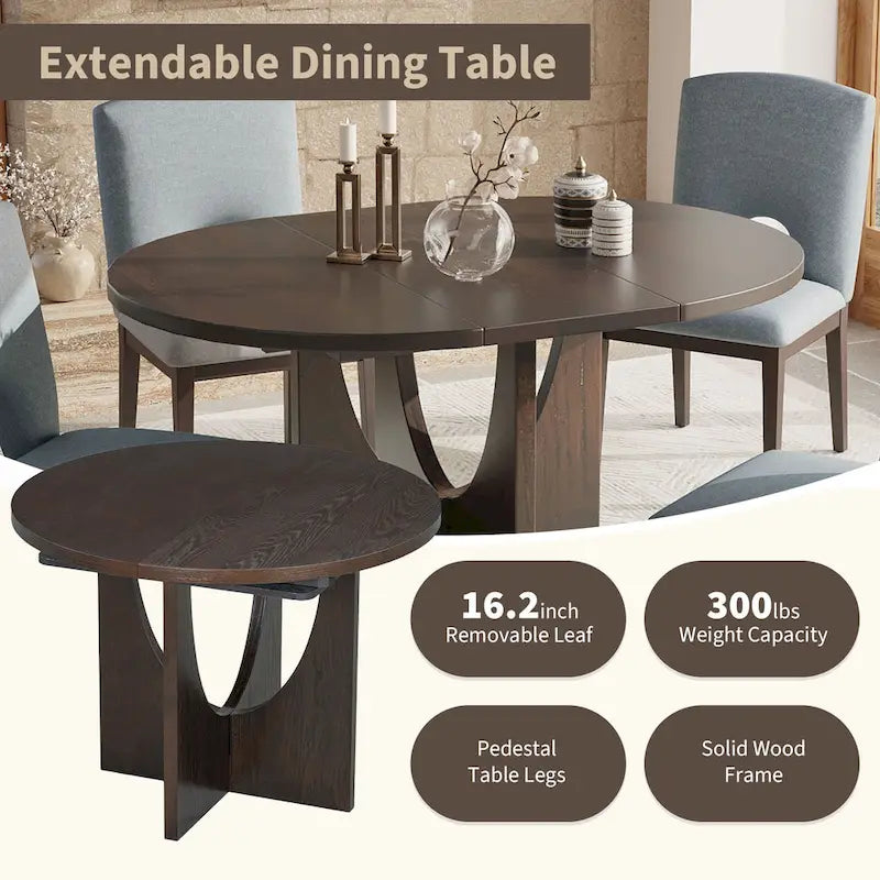 Ensemble de salle à manger moderne 5 pièces avec table ronde extensible à rallonge amovible et chaises de salle à manger rembourrées