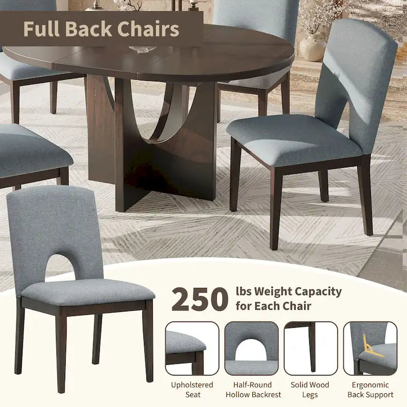 Ensemble de salle à manger moderne 5 pièces avec table ronde extensible à rallonge amovible et chaises de salle à manger rembourrées
