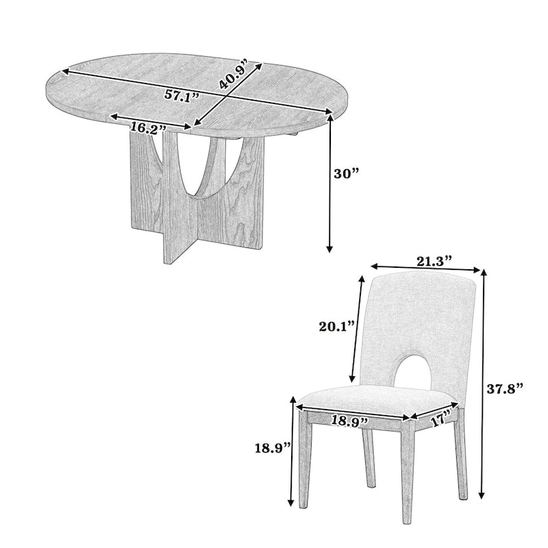 Ensemble de salle à manger moderne 5 pièces avec table ronde extensible à rallonge amovible et chaises de salle à manger rembourrées