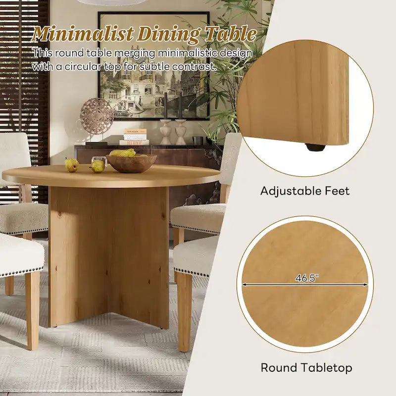 Ensemble de salle à manger 5 pièces de style ferme en bois avec table ronde et 4 chaises rembourrées en tissu imitation peau de mouton