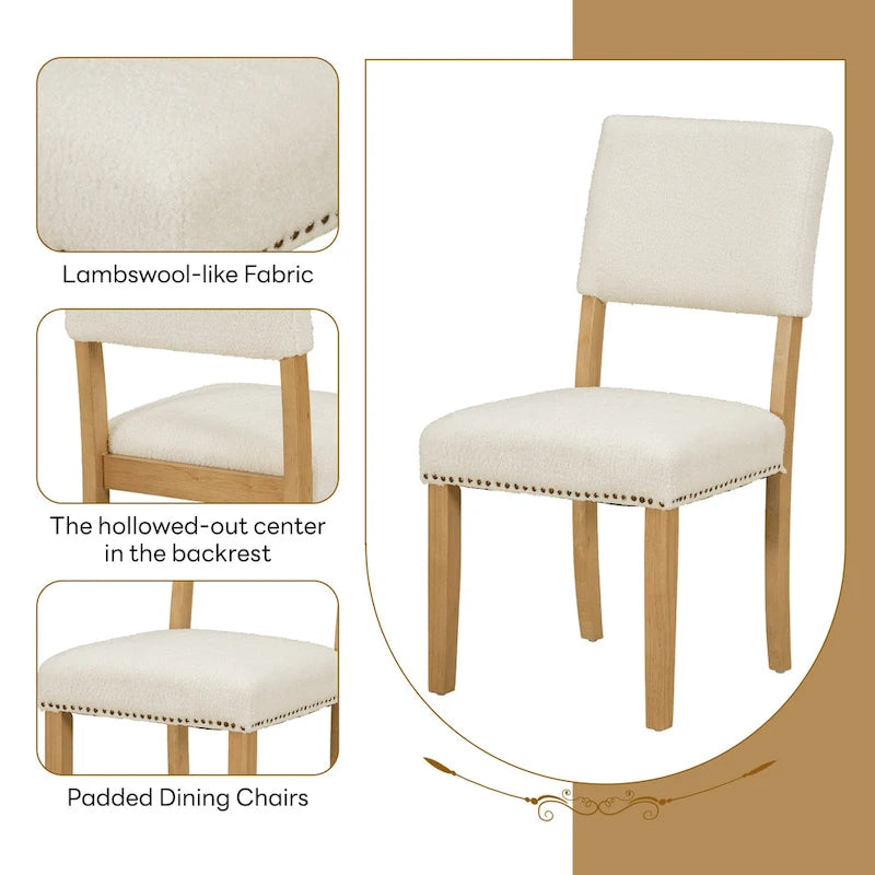 Ensemble de salle à manger 5 pièces de style ferme en bois avec table ronde et 4 chaises rembourrées en tissu imitation peau de mouton