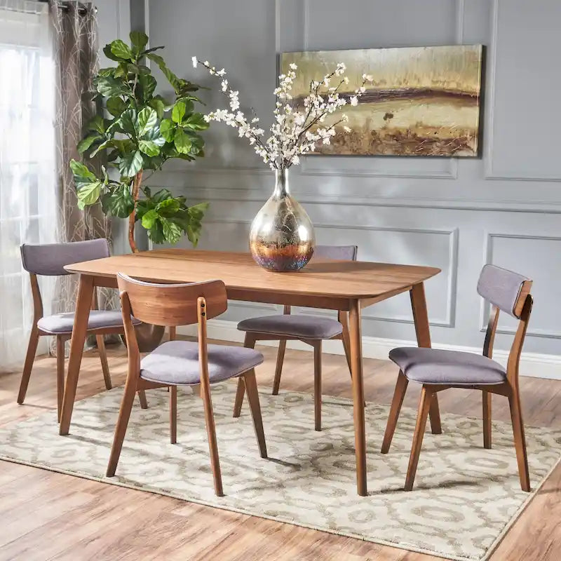 Ensemble de salle à manger rectangulaire en bois 5 pièces Alma Mid-Century par Christopher Knight Home