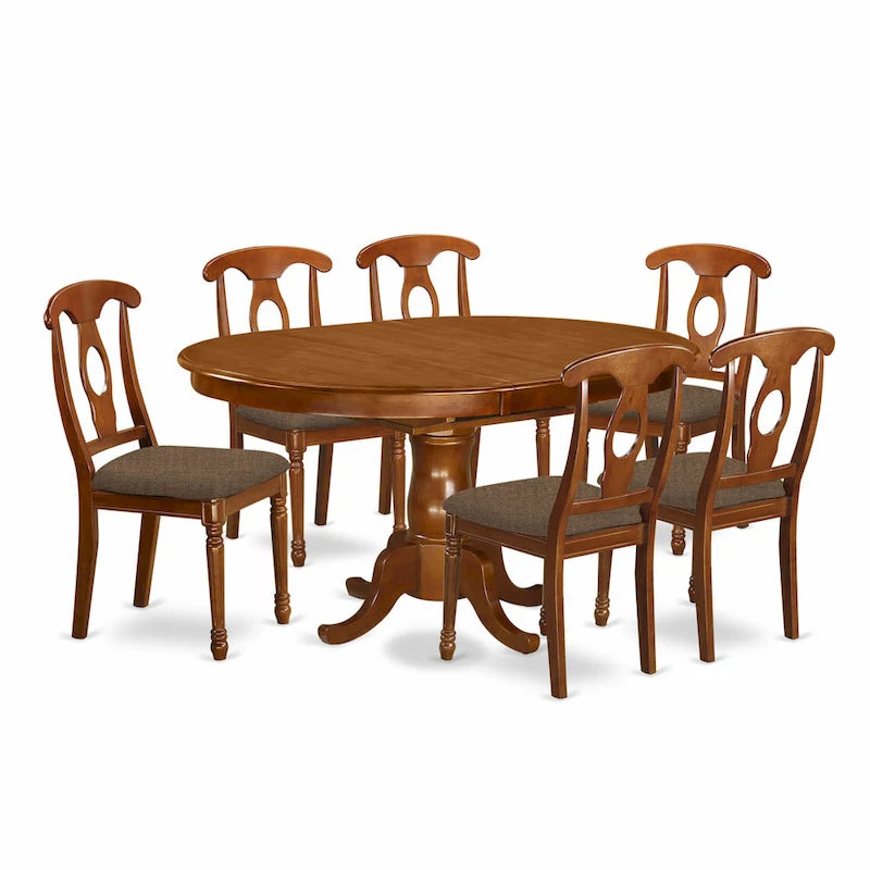 East West Furniture Ensemble de table de cuisine 7 pièces composé d'une table à manger ovale et de chaises solides, marron selle (options de type d'assise)