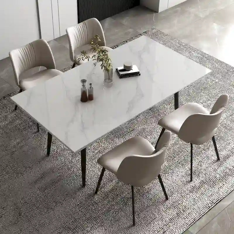 Ensemble de salle à manger 5 pièces extensible de 160 cm à 240 cm avec plateau en pierre frittée et 4 chaises