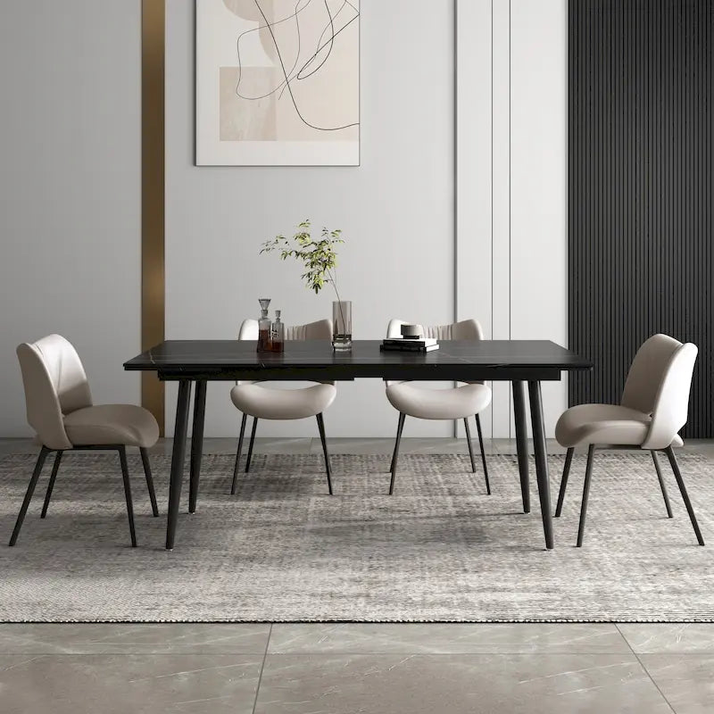 Ensemble de salle à manger 5 pièces extensible de 160 cm à 240 cm avec plateau en pierre frittée et 4 chaises