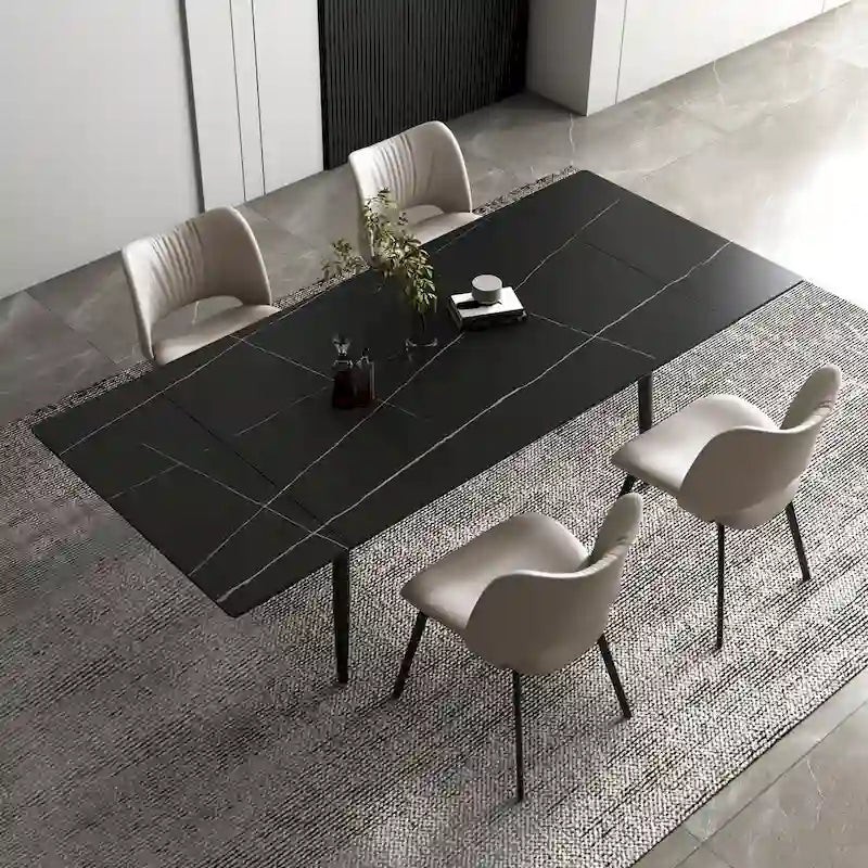 Ensemble de salle à manger 5 pièces extensible de 160 cm à 240 cm avec plateau en pierre frittée et 4 chaises