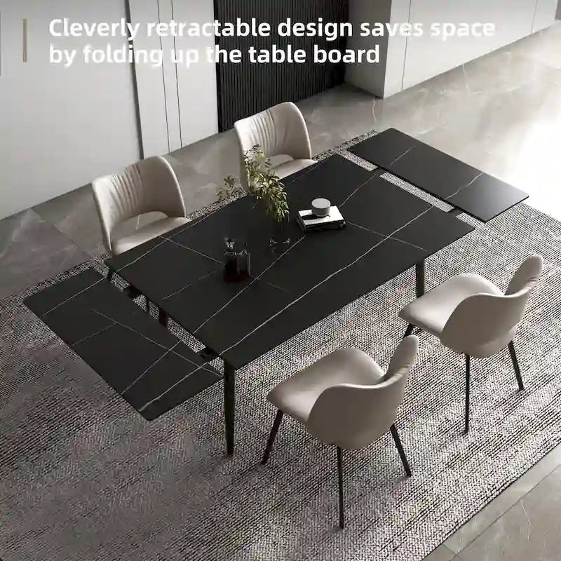 Ensemble de salle à manger 5 pièces extensible de 160 cm à 240 cm avec plateau en pierre frittée et 4 chaises