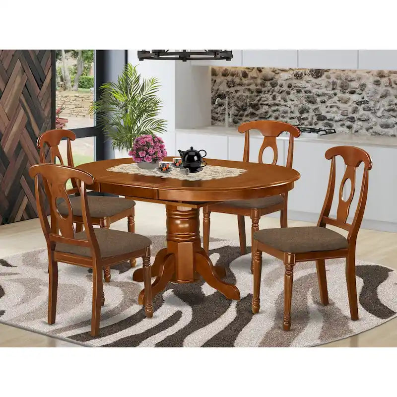 East West Furniture 5 Piece Dining Table Set- an Oval Kitchen Table and 4 Kitchen Dining Chairs, Saddle Brown (Seats Options)