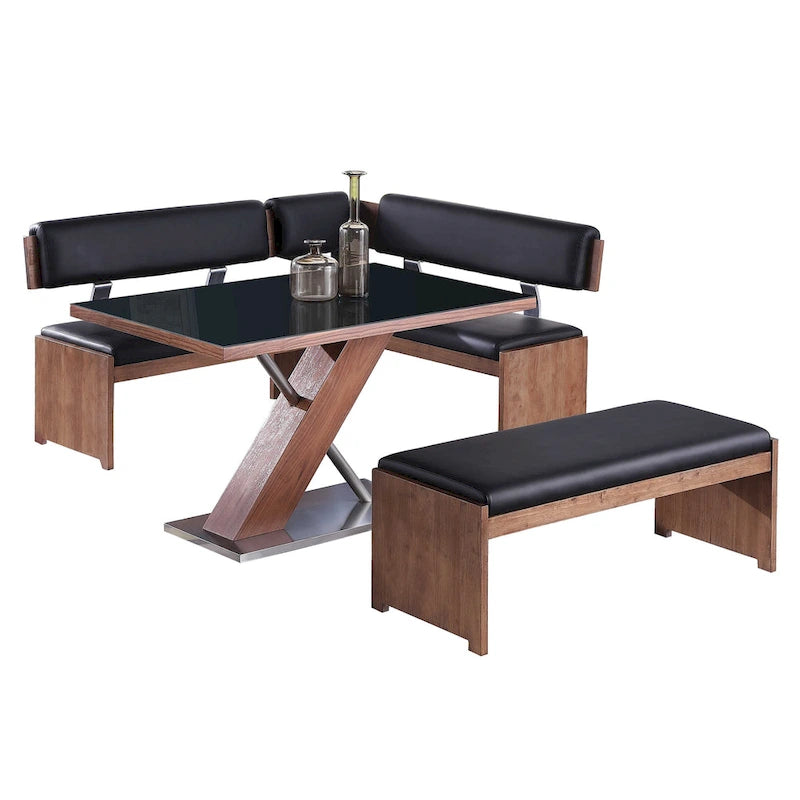 Ensemble de salle à manger moderne Emily Somette en bois avec table, coin repas et banc
