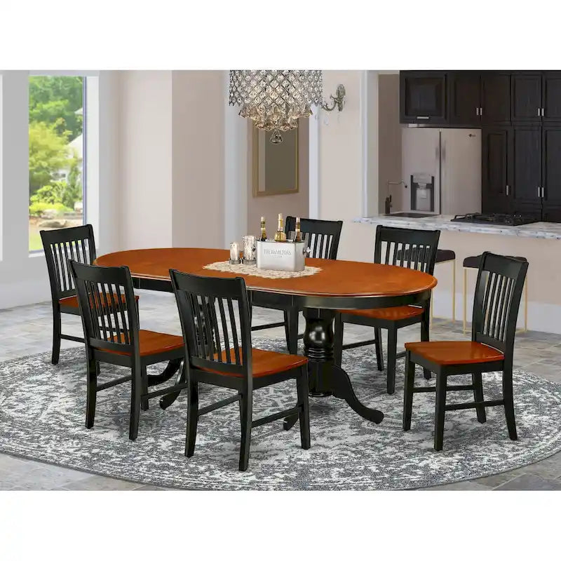 East West Furniture Dining Table Set- an Oval Dining Room Table and Wooden Seat Chairs, Black & Cherry (Pieces Options)